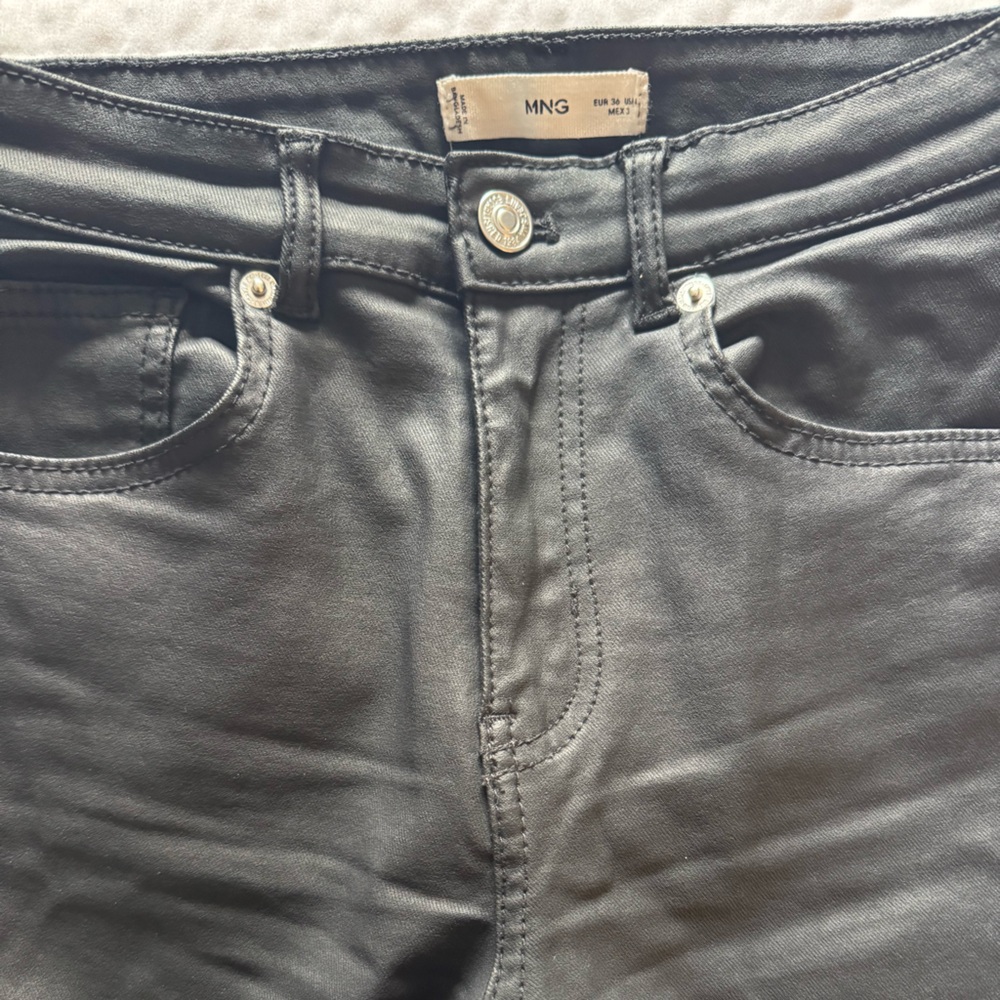 Mango - Black Waxed Straight Leg Pants